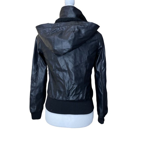 New Look Women's Faux Leather Jacket with Sherpa Lined Hood Sz Small - Picture 4 of 12